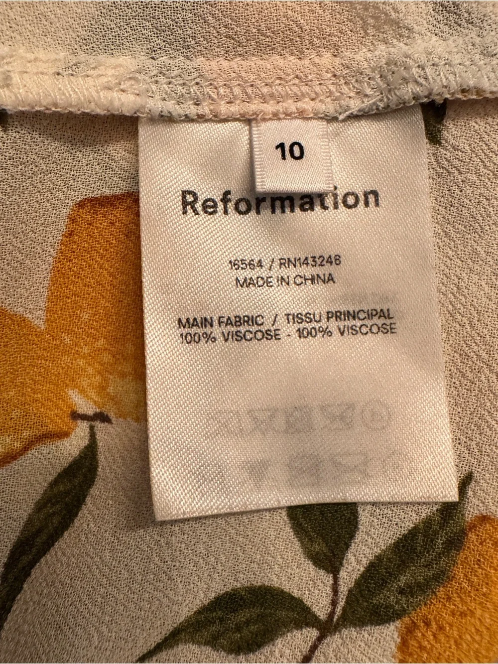 Reformation Delevan Top Size 10 Ivory Lemon Print Sweetheart Puff Sleeve Smocked